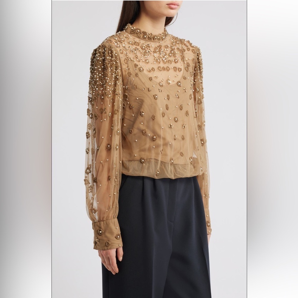FARM Rio Embroidered Tulle Lined Blouse / Shirt - Picture 3 of 13